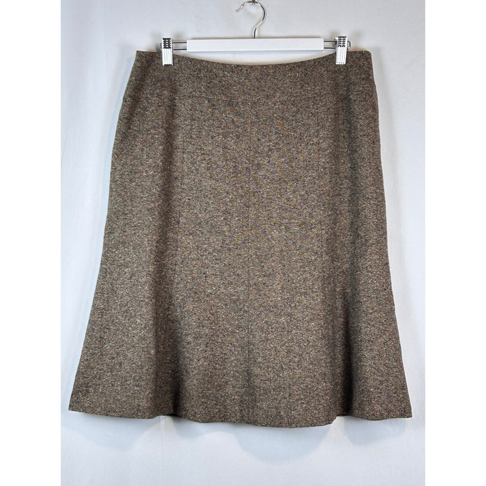 Talbots Tweed A-Line Skirt Women 12 Brown Excellent Wool & Silk Midi Flared